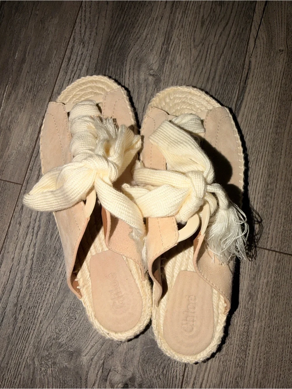 Chloé Knotted Cream Espadrille Slide Sandals